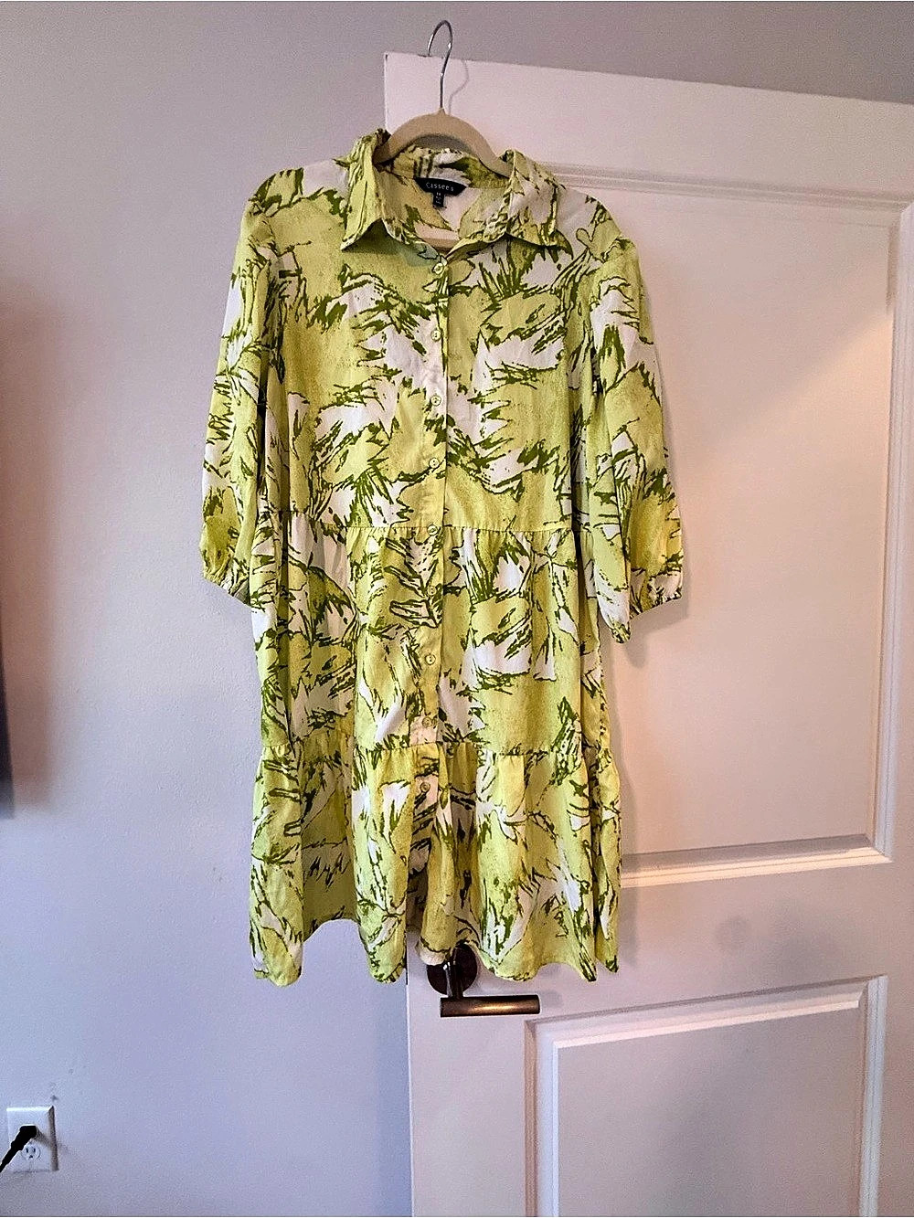Cassee's Abstract Mini Dress in Green & White Size 1X